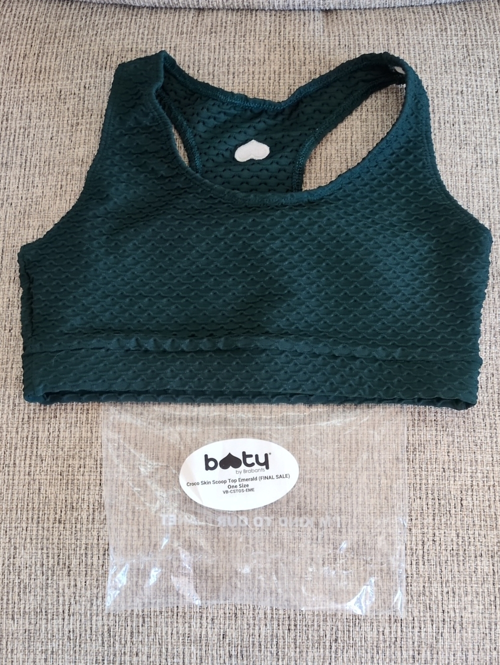 Booty by Brabants Croco skin Scoop Top Emerald Green Textured Sports Bra